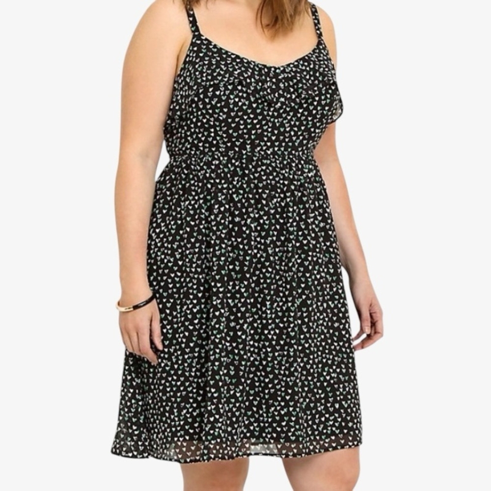 Torrid Heart Chiffon Ruffle Smocked Back Strappy Sundress